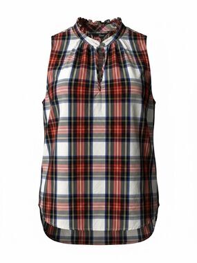 J. Crew women’s Red Navy White Plaid Ruffle Neck Sleeveless Top size 4